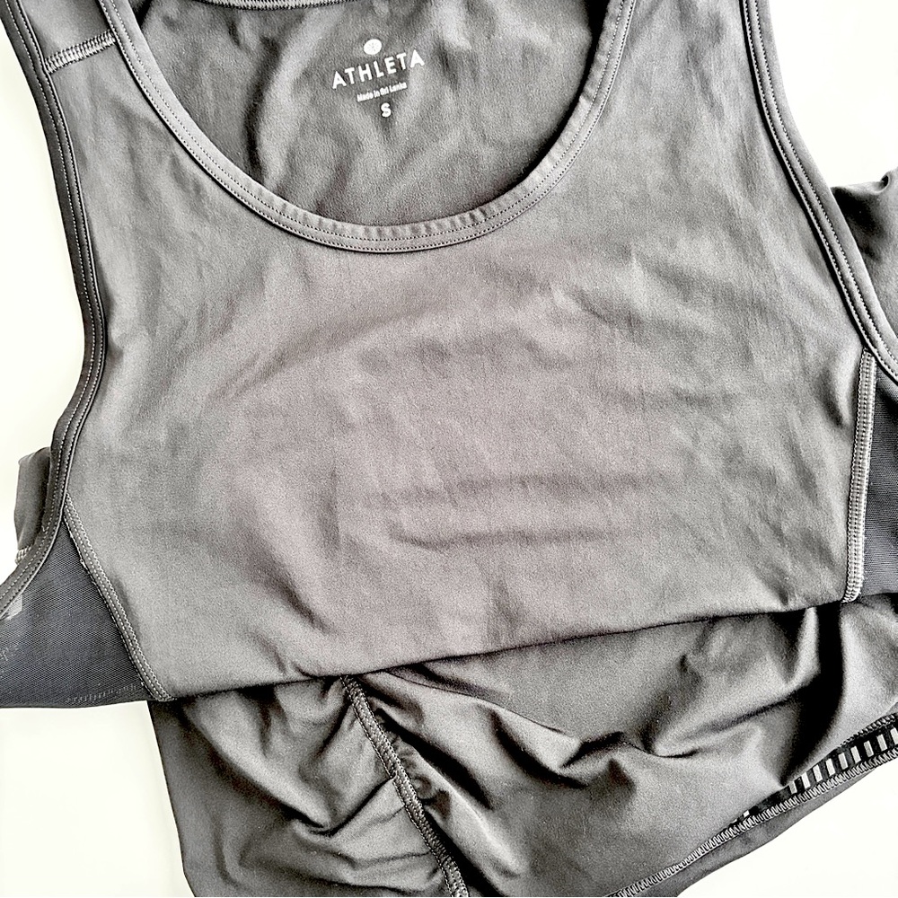 Athleta Black Ruched Fitted Tank Top